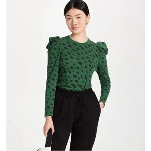 Clare V. Le Puff Long Sleeve Tee in Green and Black Size Small